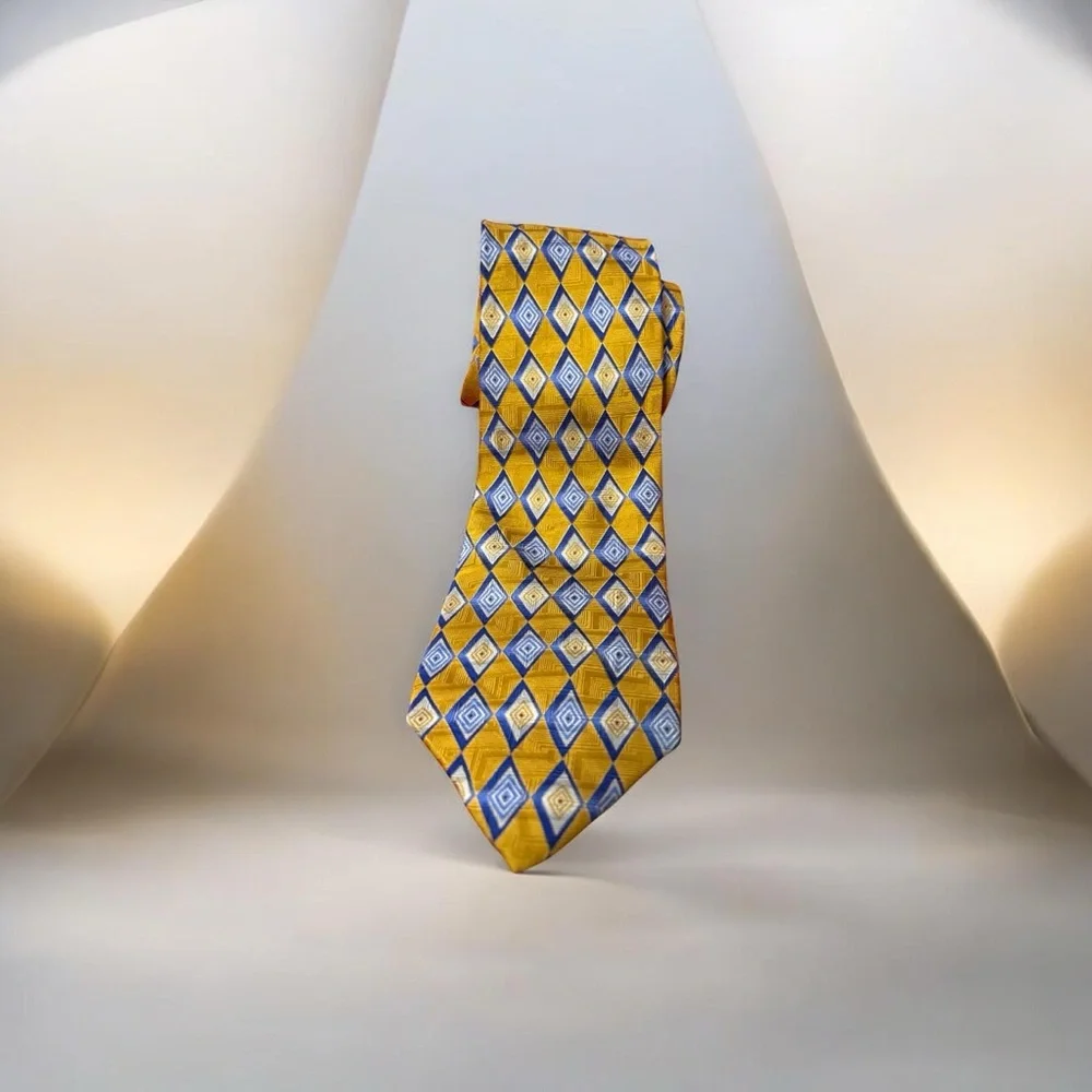 Corporate Image For Tom James Silk Geometric Patterned Tie in Blue and Gold